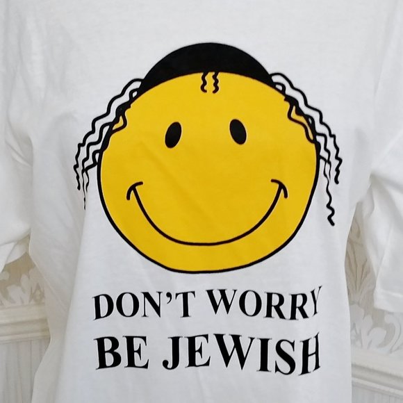 Don't Worry Be Jewish Jew Funny Graphic T-Shirt Tee - Picture 4 of 6
